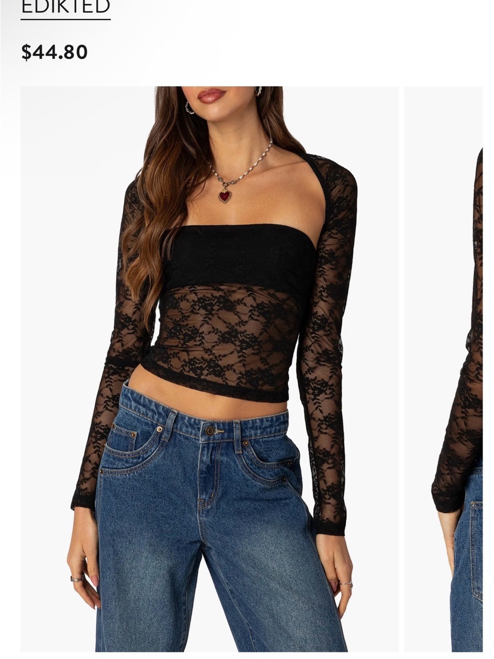 Edikted Black Sheer Lace Long-Sleeve Crop Top